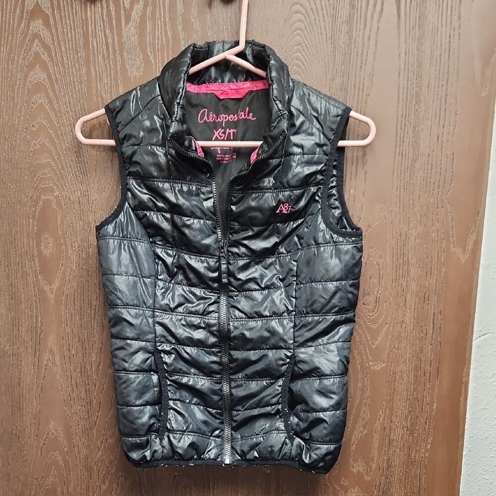 Aeropostale Shiny Black Quilted Vest